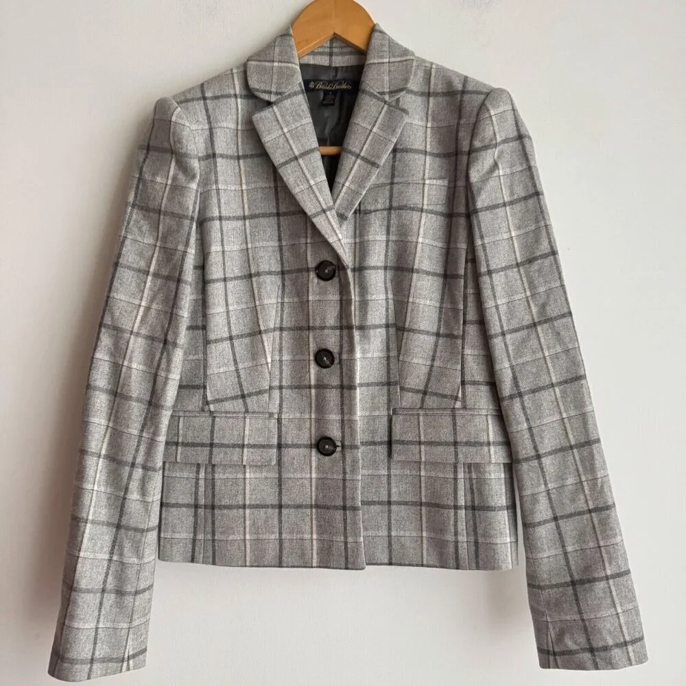 Brooks Brothers Plaid Wool Blend Grey Blue Classic Blazer 0 - Picture 2 of 9